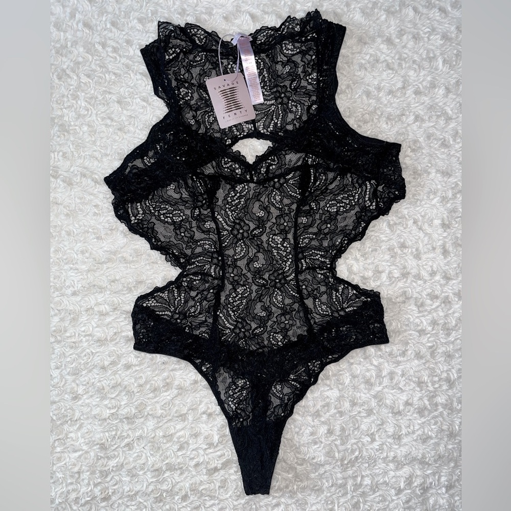 NWT Savage X Fenty Rihanna Lingerie Sexy Black Lace Halter Teddy Honeymoon Sz XL